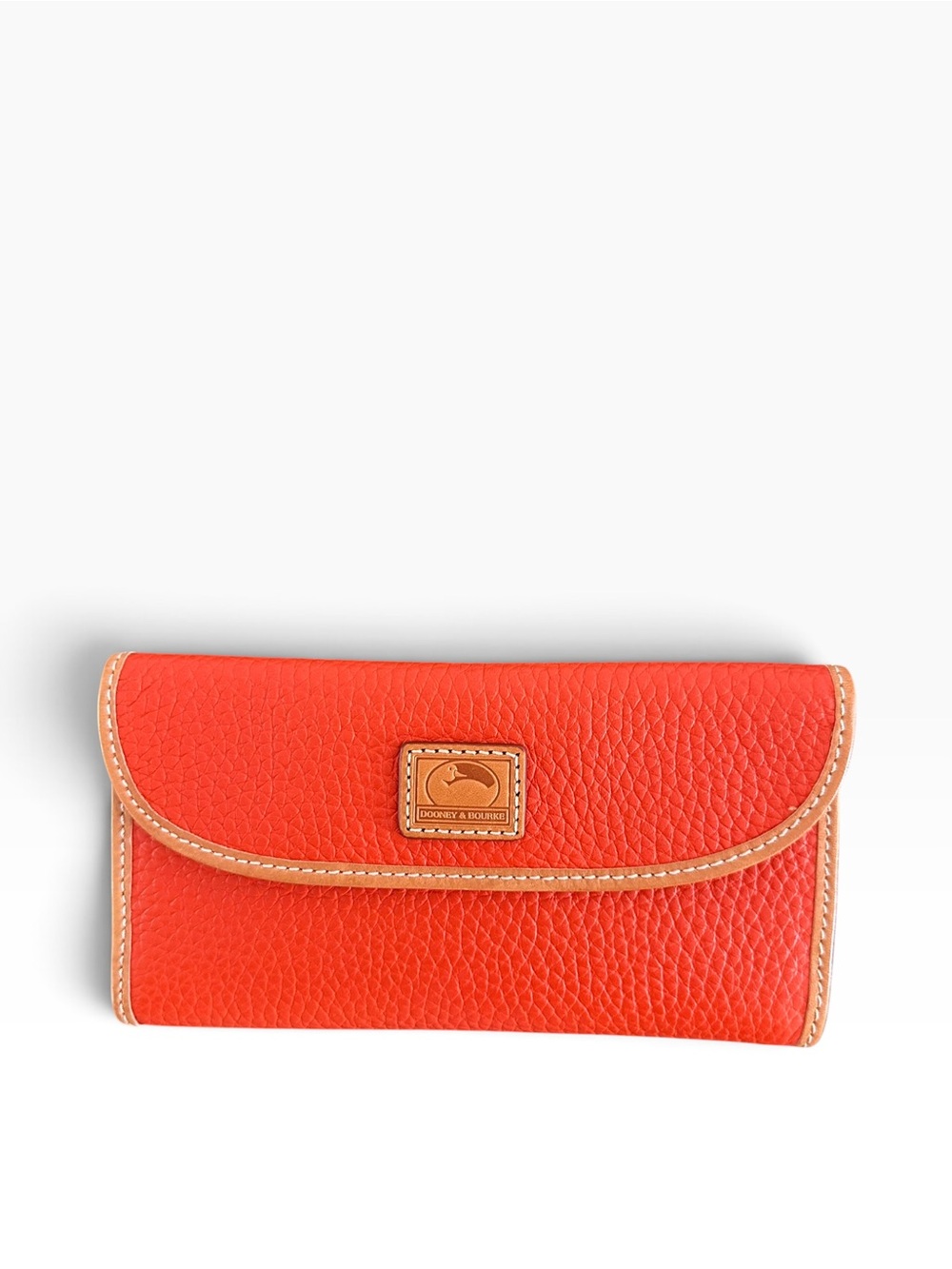 Dooney & Bourke Orange Pebble Leather Flap Continental Wallet Trifold
